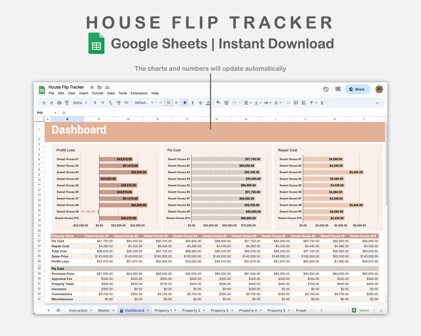 Google Sheets - House Flip Tracker - Neutral