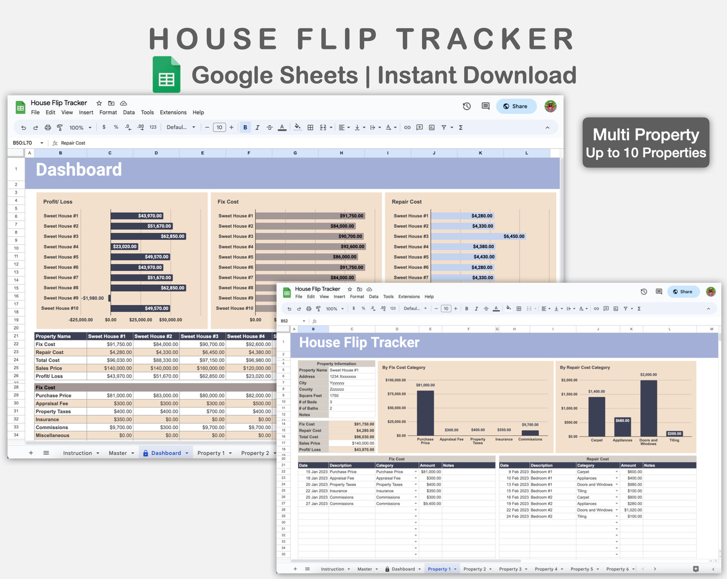 Google Sheets - House Flip Tracker - Sweet