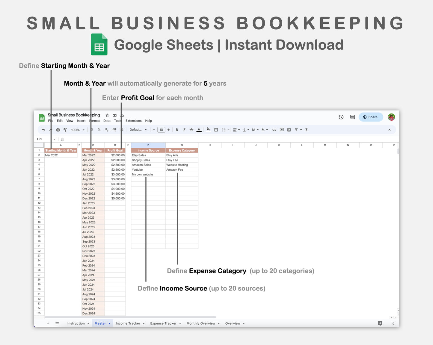 Google Sheets - Small Business Bookkeeping - Neutral