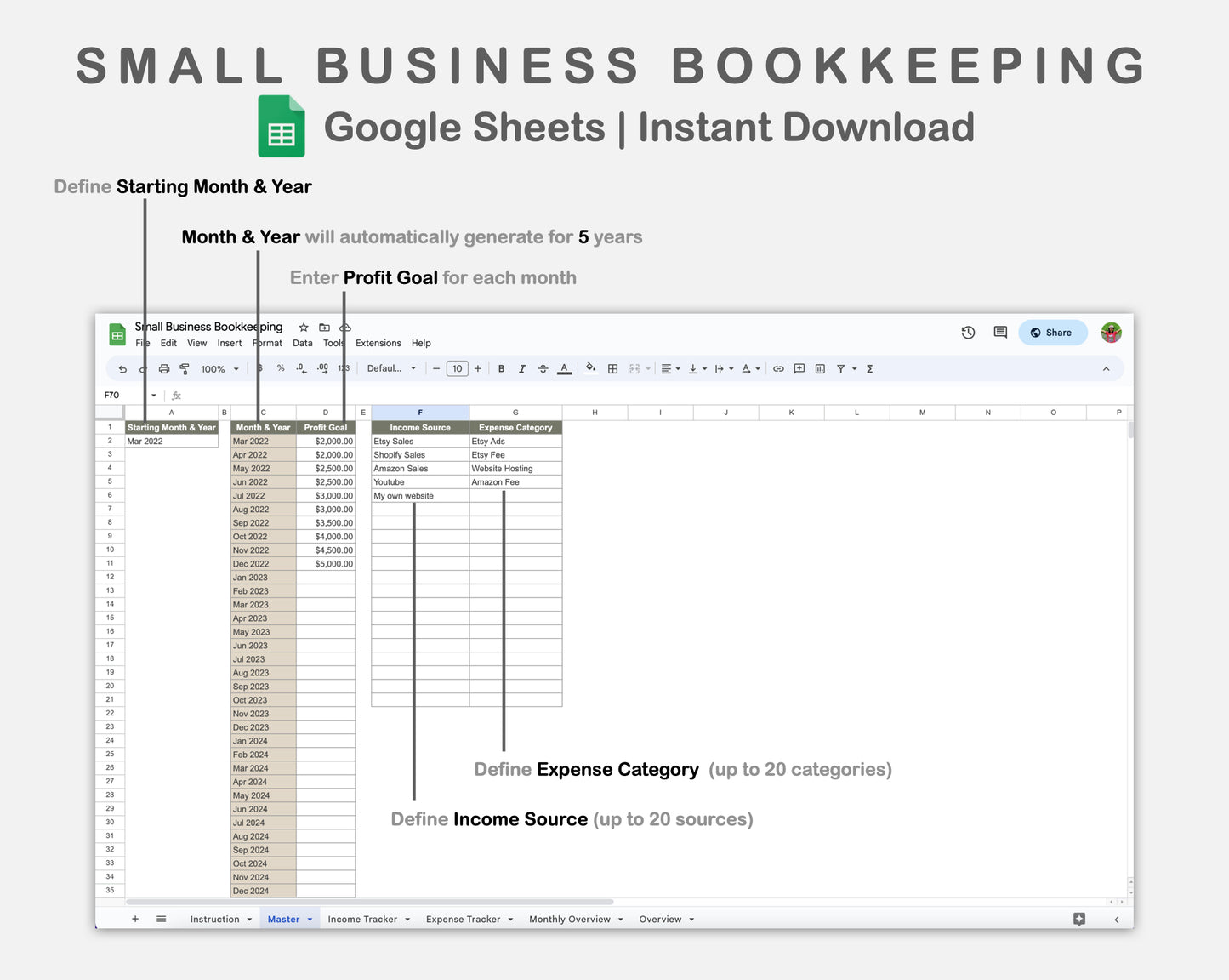 Google Sheets - Small Business Bookkeeping - Earthy