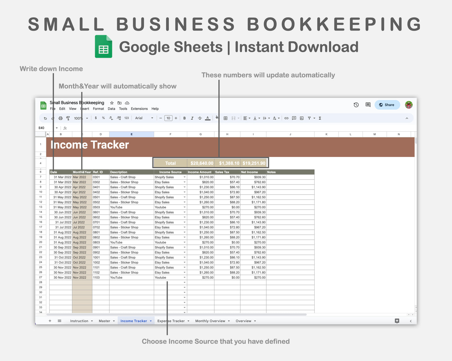 Google Sheets - Small Business Bookkeeping - Earthy