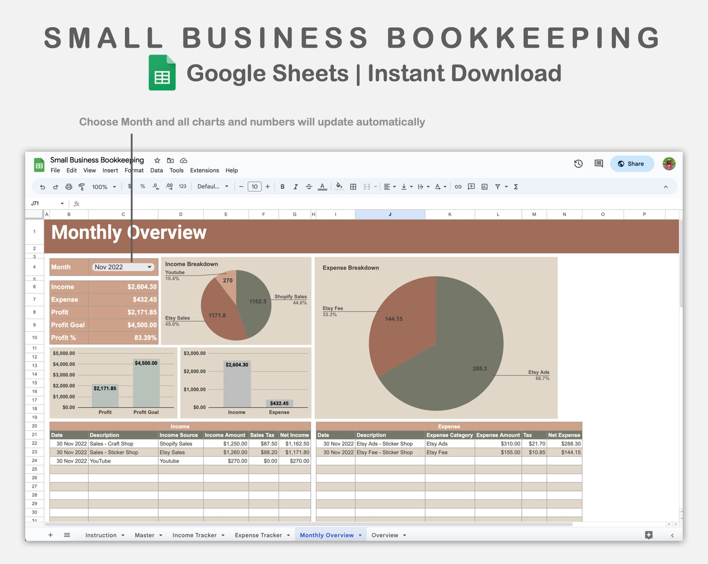 Google Sheets - Small Business Bookkeeping - Earthy