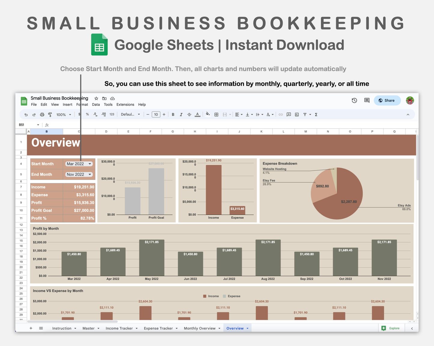 Google Sheets - Small Business Bookkeeping - Earthy