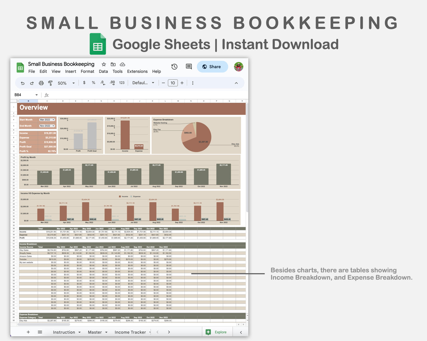 Google Sheets - Small Business Bookkeeping - Earthy