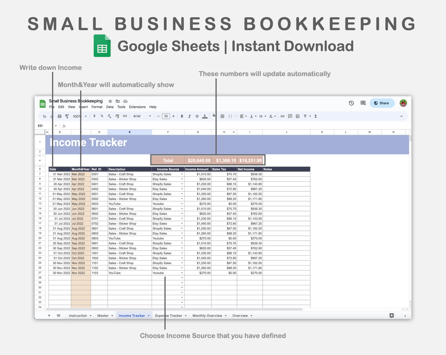 Google Sheets - Small Business Bookkeeping - Sweet
