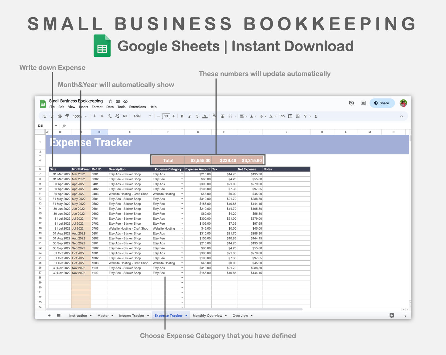 Google Sheets - Small Business Bookkeeping - Sweet