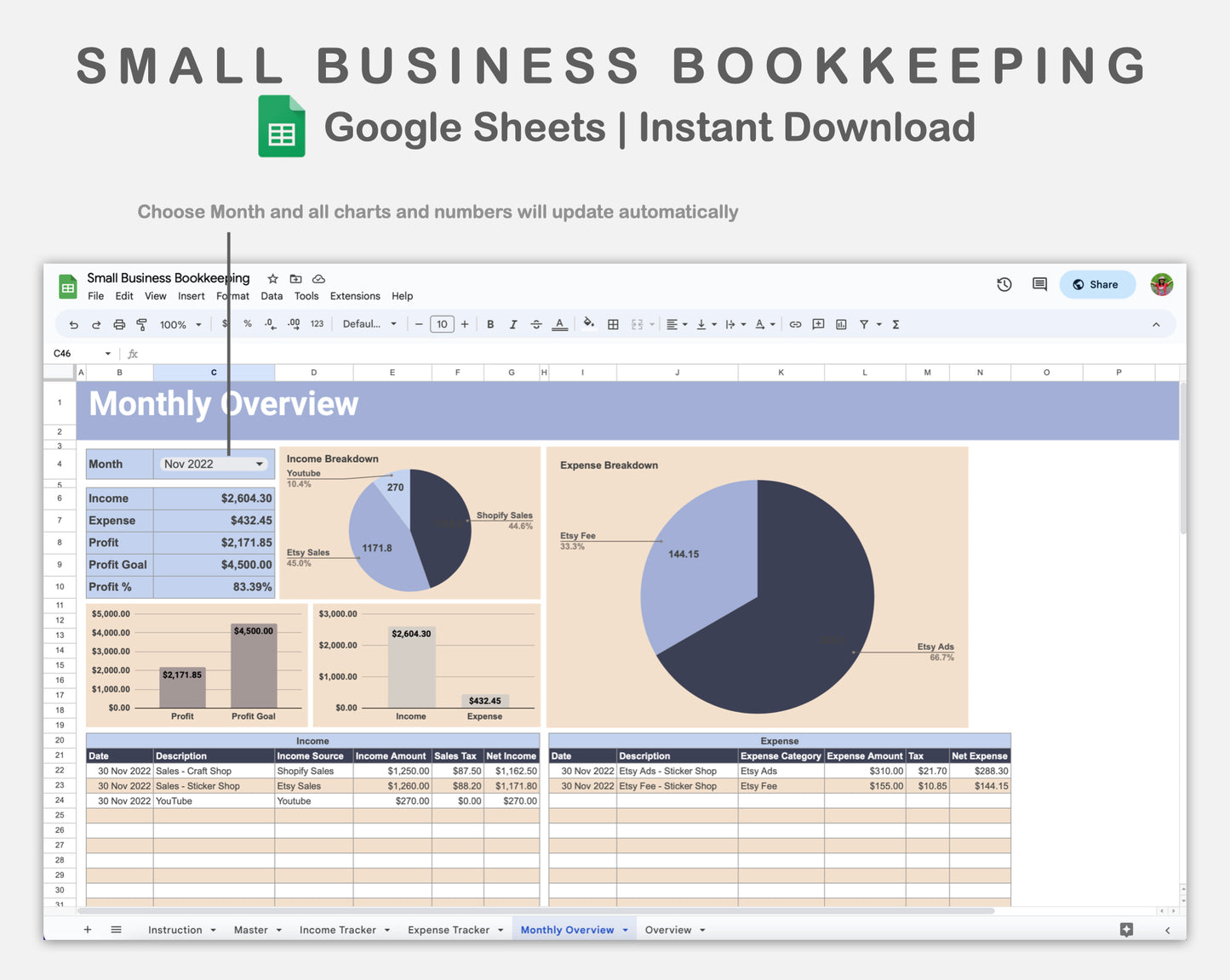 Google Sheets - Small Business Bookkeeping - Sweet