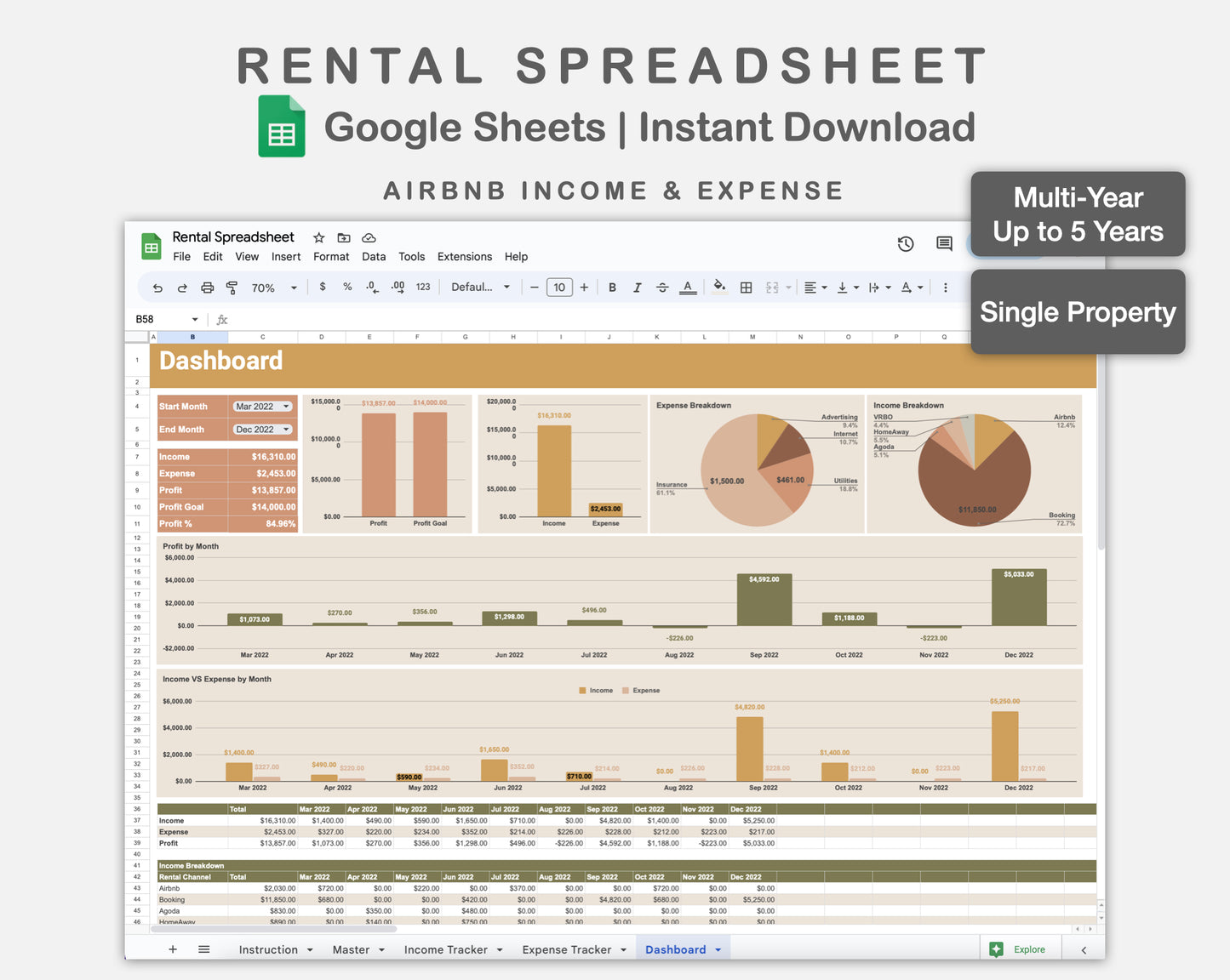 Google Sheets - Rental Spreadsheet - Boho