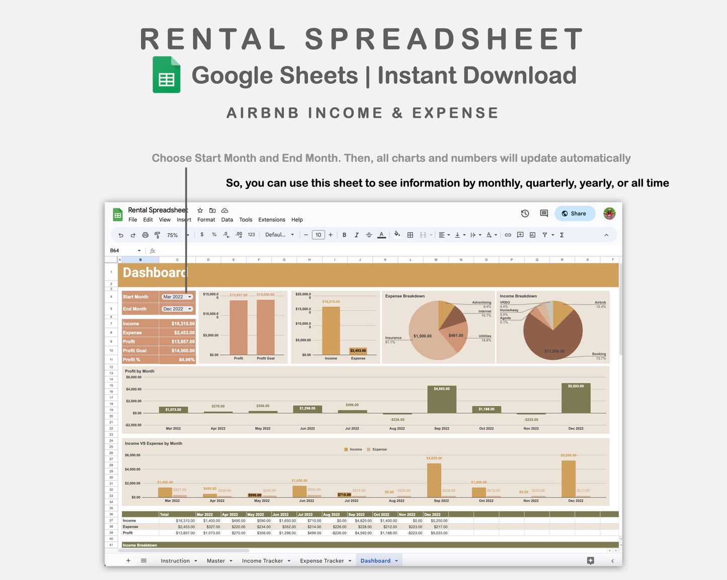 Google Sheets - Rental Spreadsheet - Boho