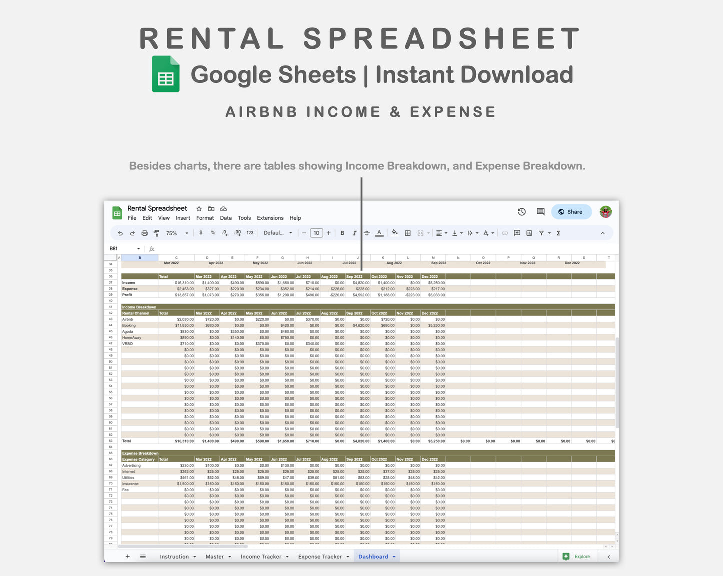 Google Sheets - Rental Spreadsheet - Boho