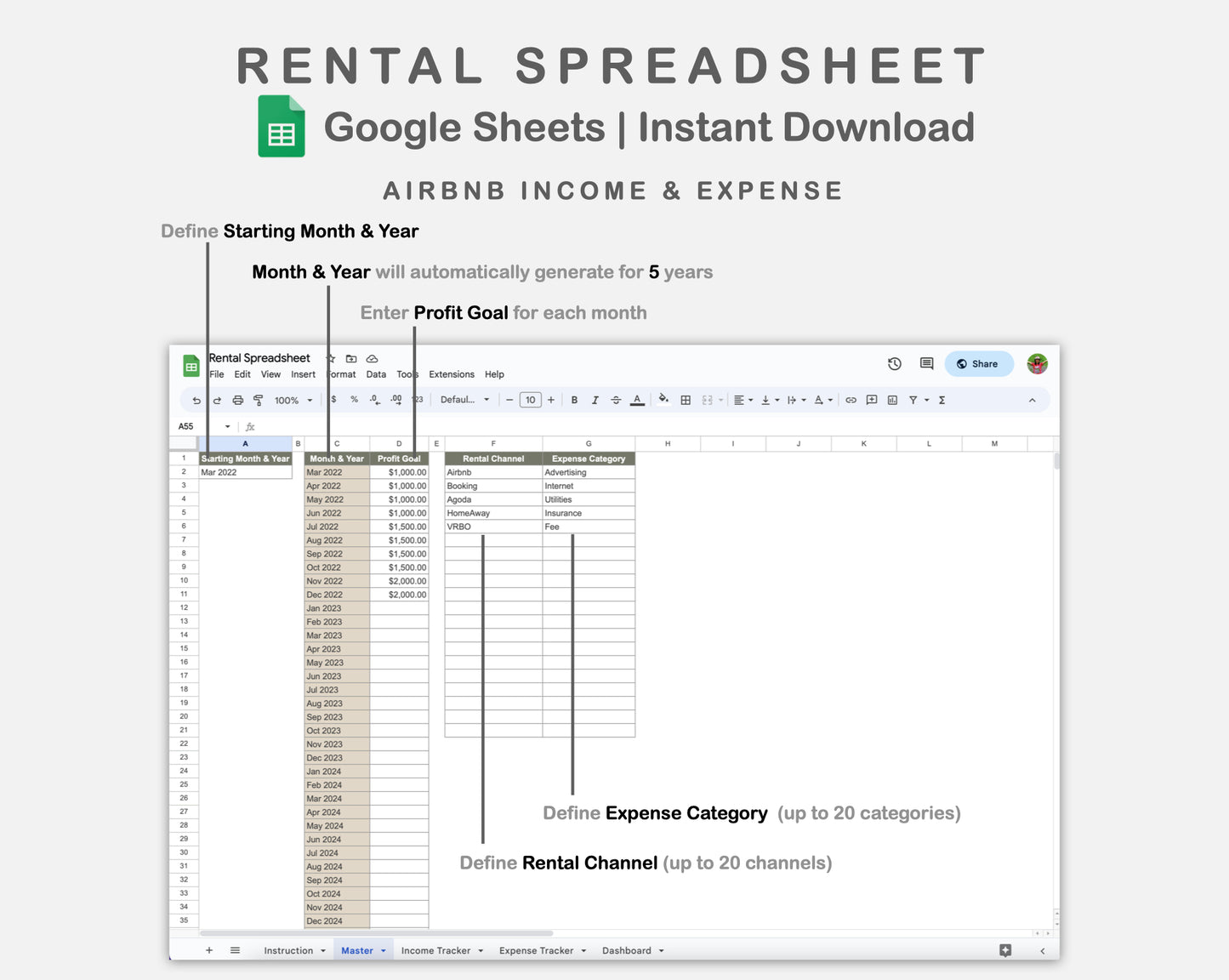 Google Sheets - Rental Spreadsheet - Earthy