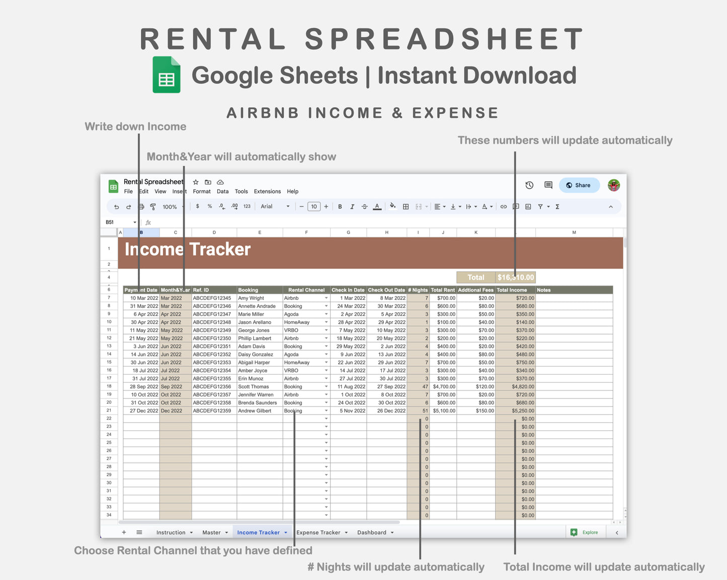 Google Sheets - Rental Spreadsheet - Earthy