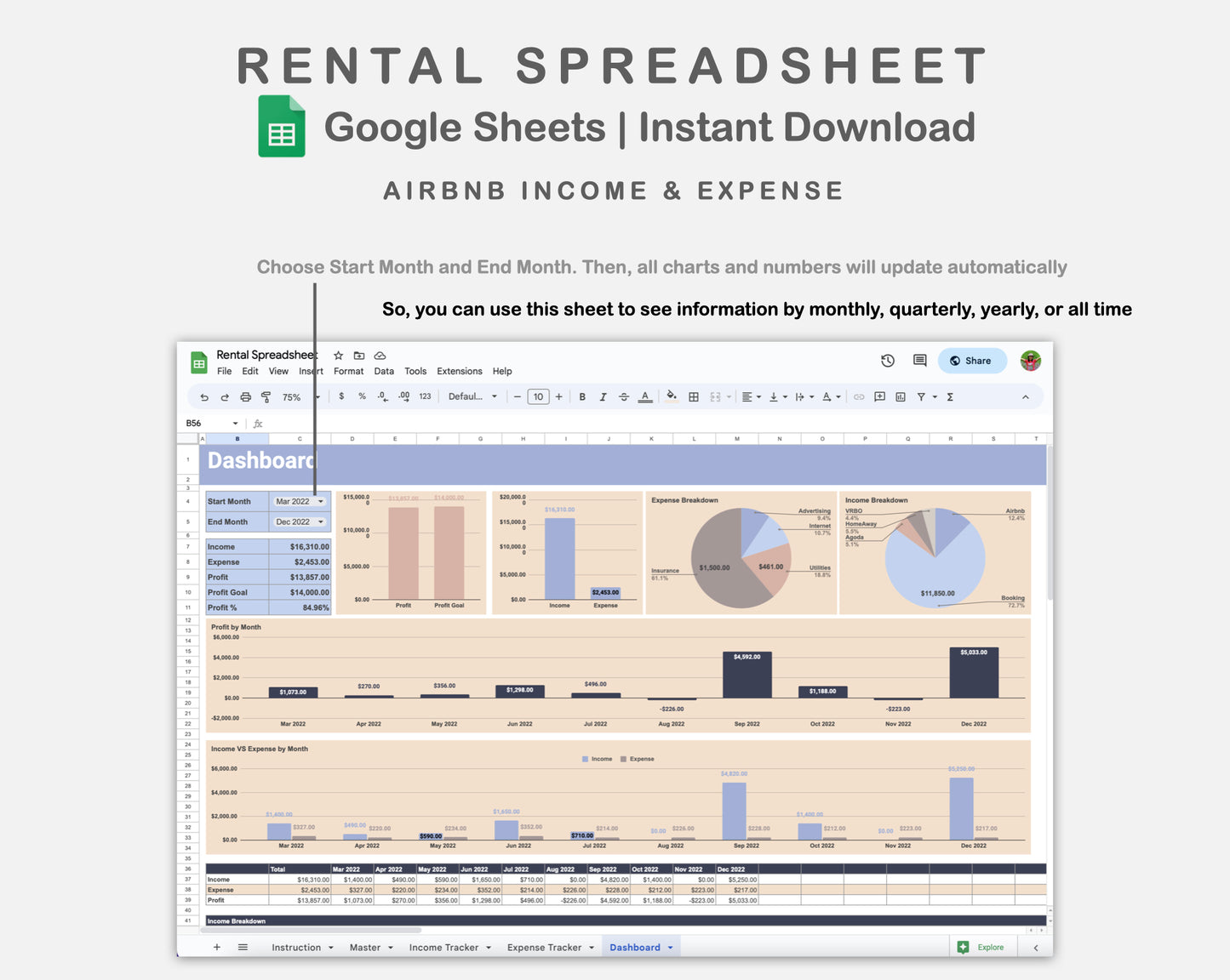 Google Sheets - Rental Spreadsheet - Sweet