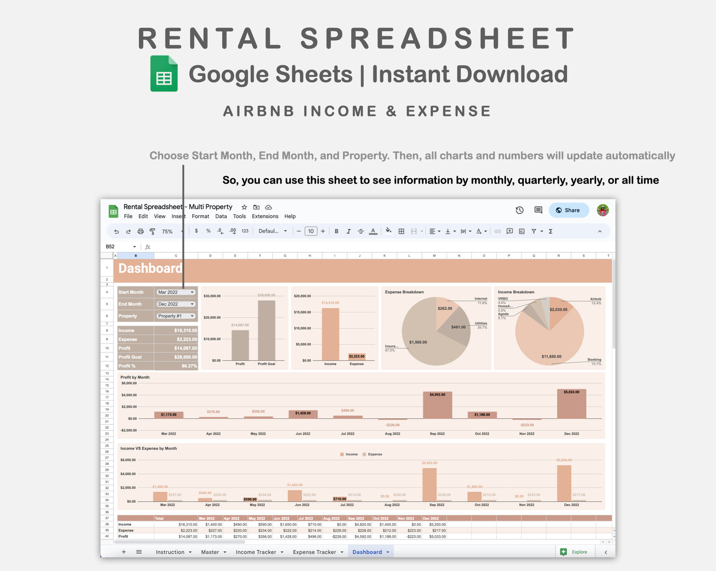 Google Sheets - Rental Spreadsheet - Multi Property - Neutral