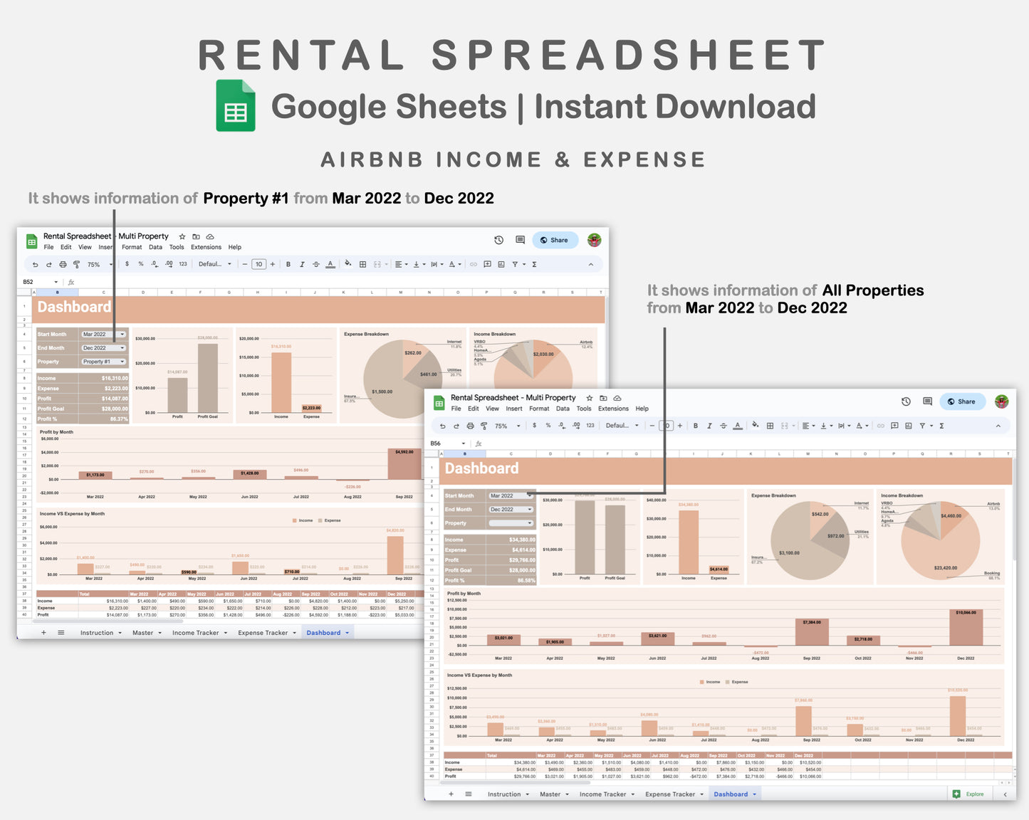 Google Sheets - Rental Spreadsheet - Multi Property - Neutral