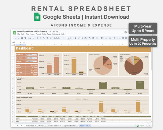 Google Sheets - Rental Spreadsheet - Multi Property - Boho