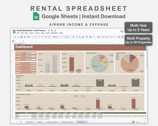 Google Sheets - Rental Spreadsheet - Multi Property - Earthy