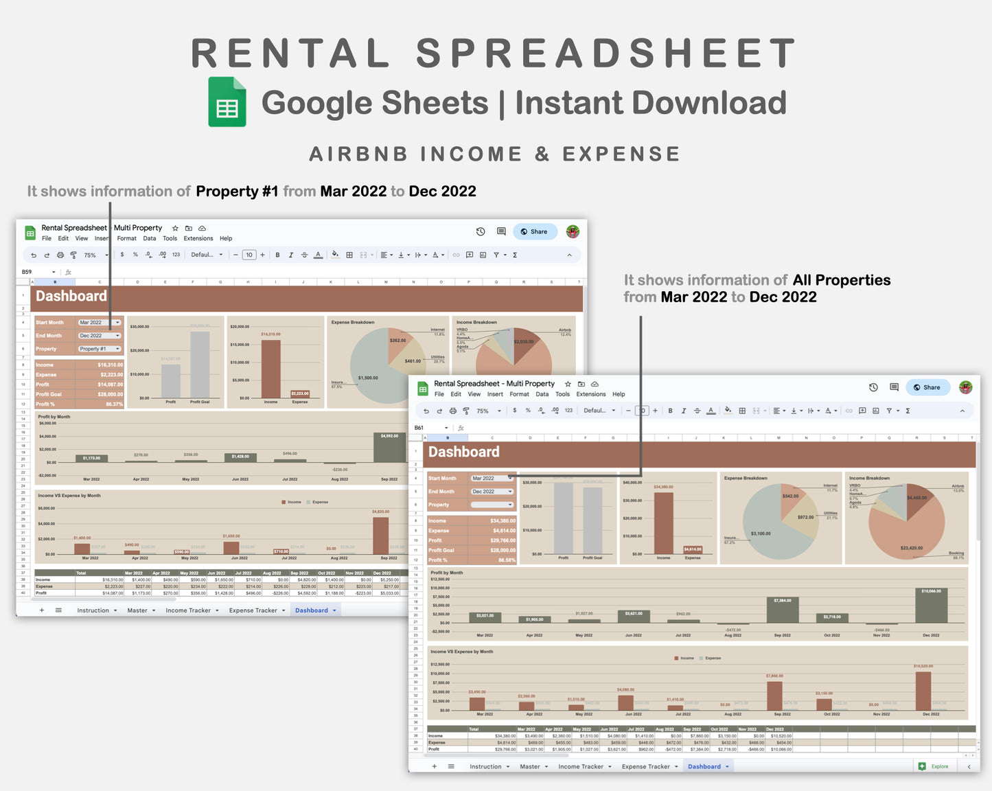 Google Sheets - Rental Spreadsheet - Multi Property - Earthy