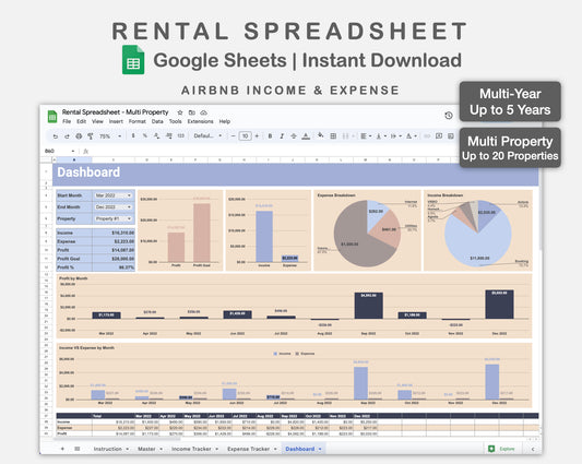 Google Sheets - Rental Spreadsheet - Multi Property - Sweet