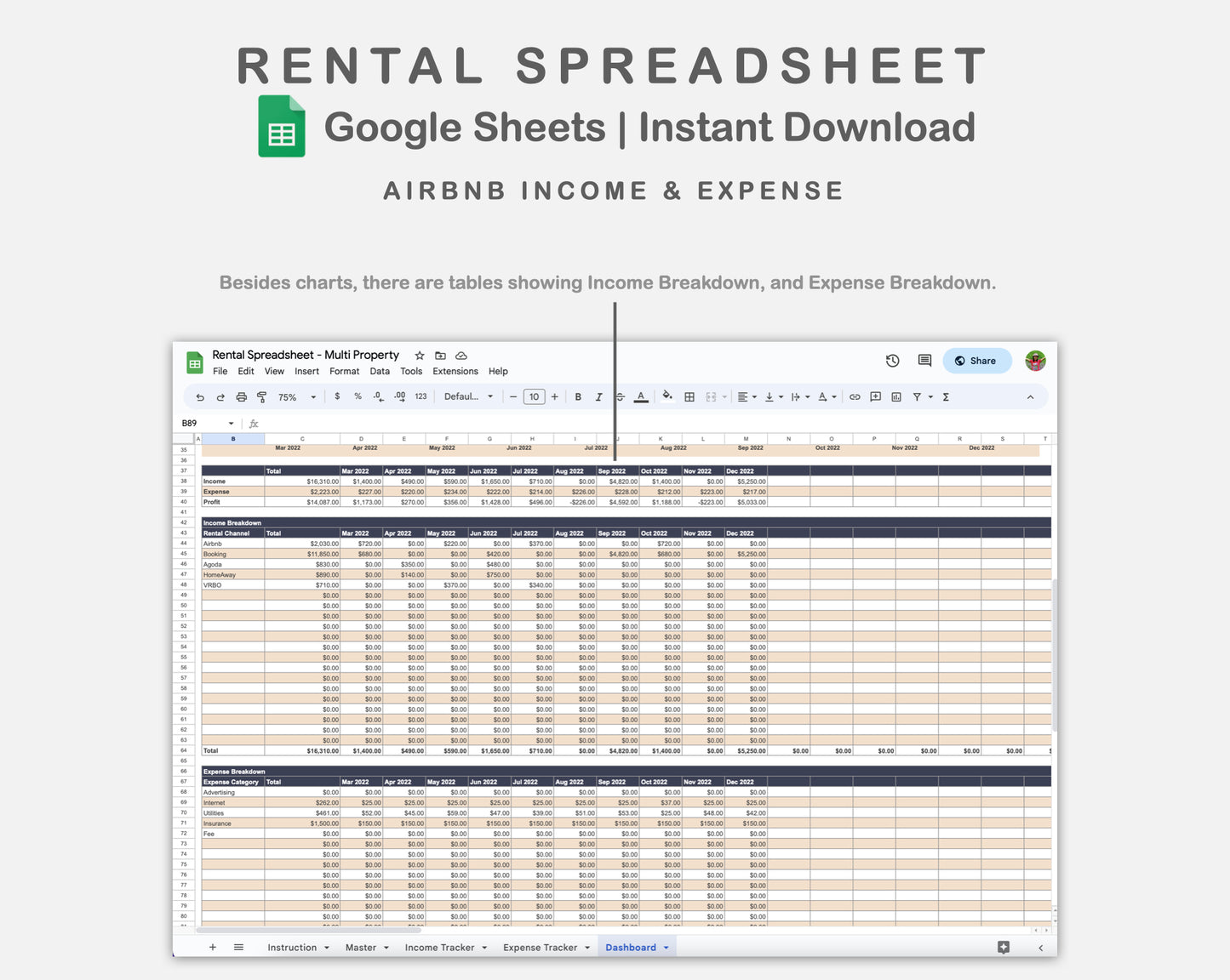 Google Sheets - Rental Spreadsheet - Multi Property - Sweet