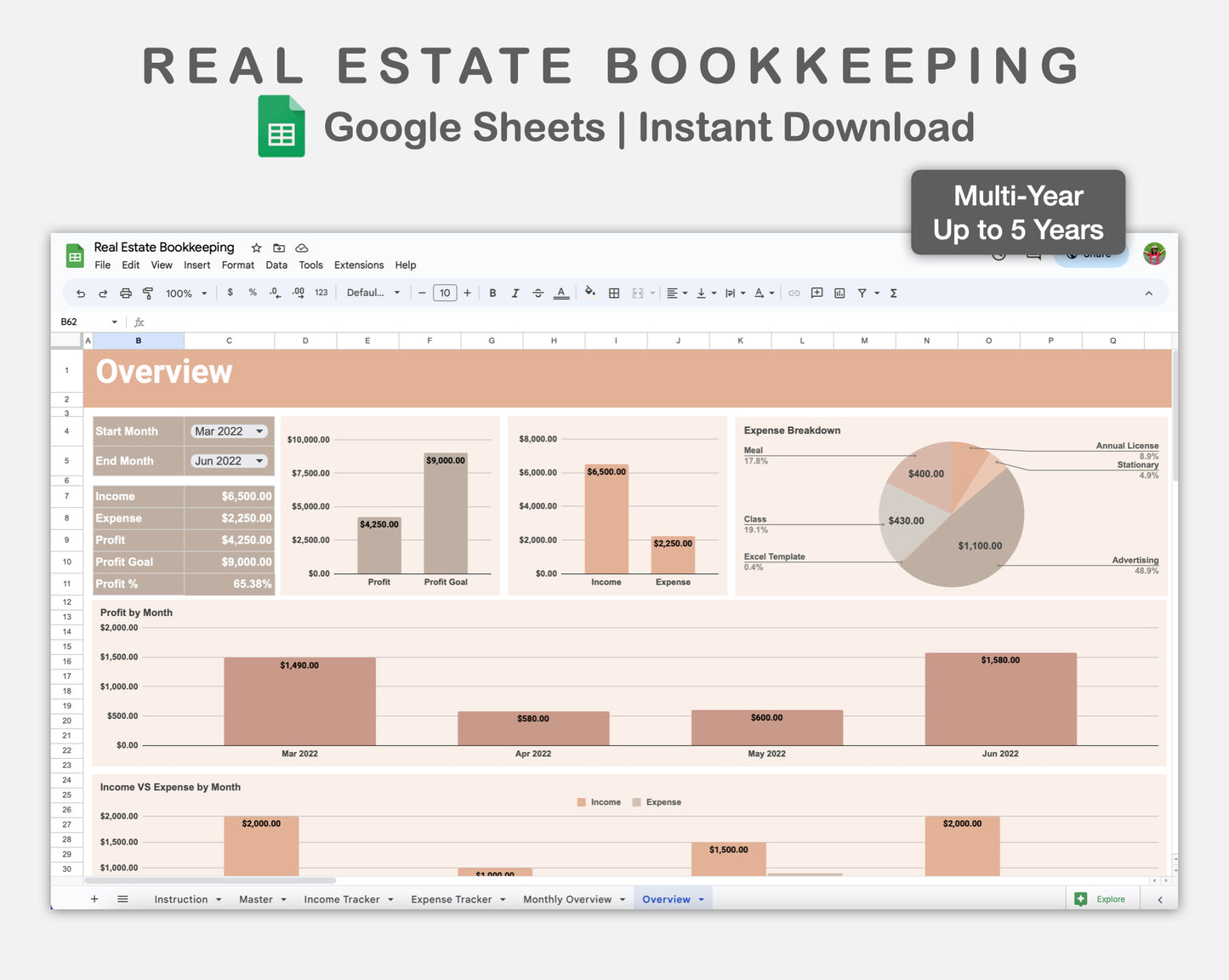 Google Sheets - Real Estate Bookkeeping - Neutral