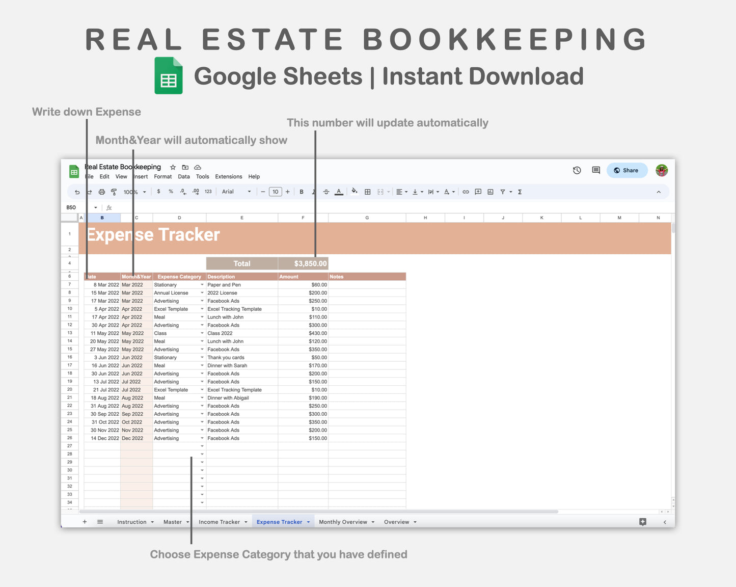 Google Sheets - Real Estate Bookkeeping - Neutral