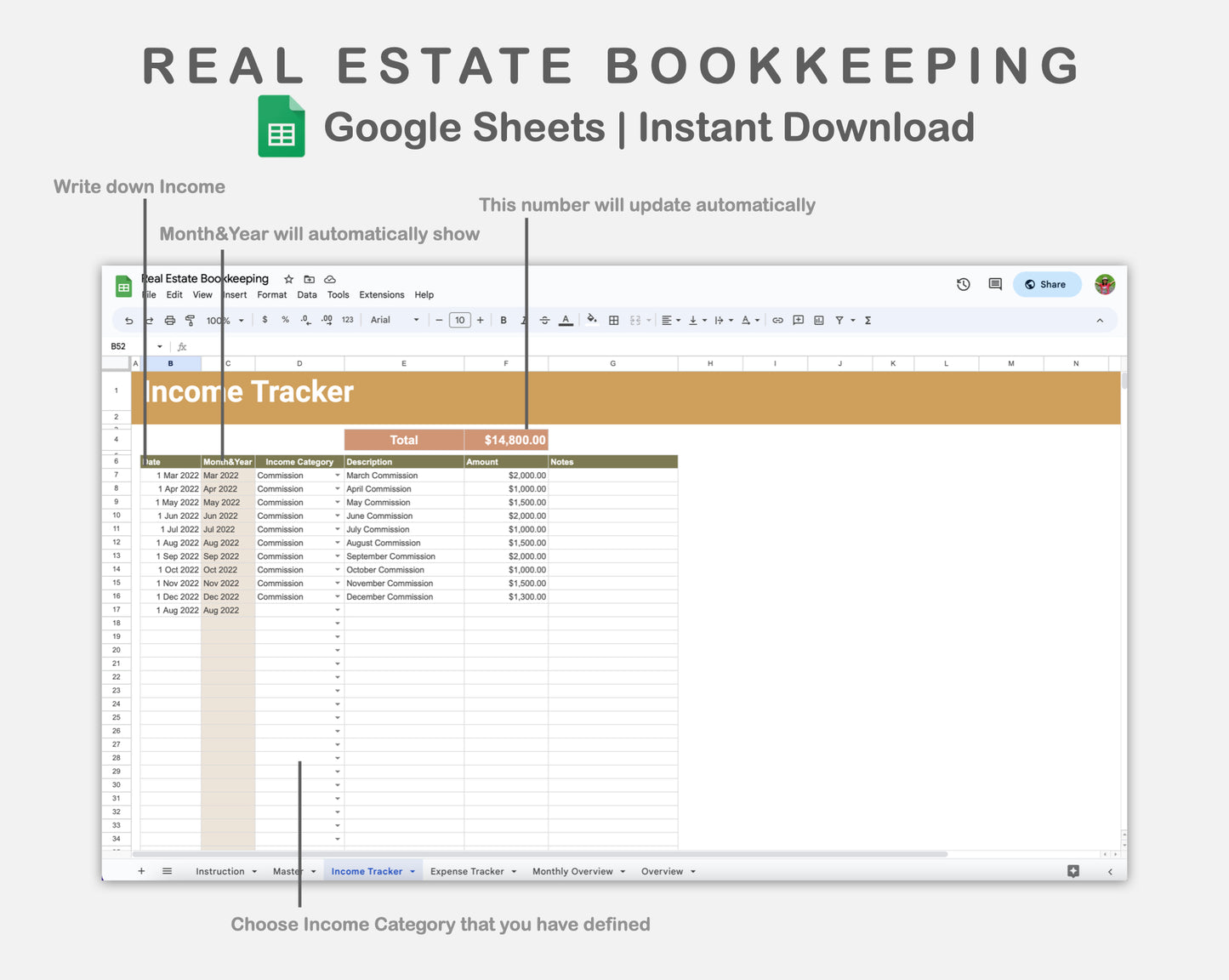 Google Sheets - Real Estate Bookkeeping - Boho