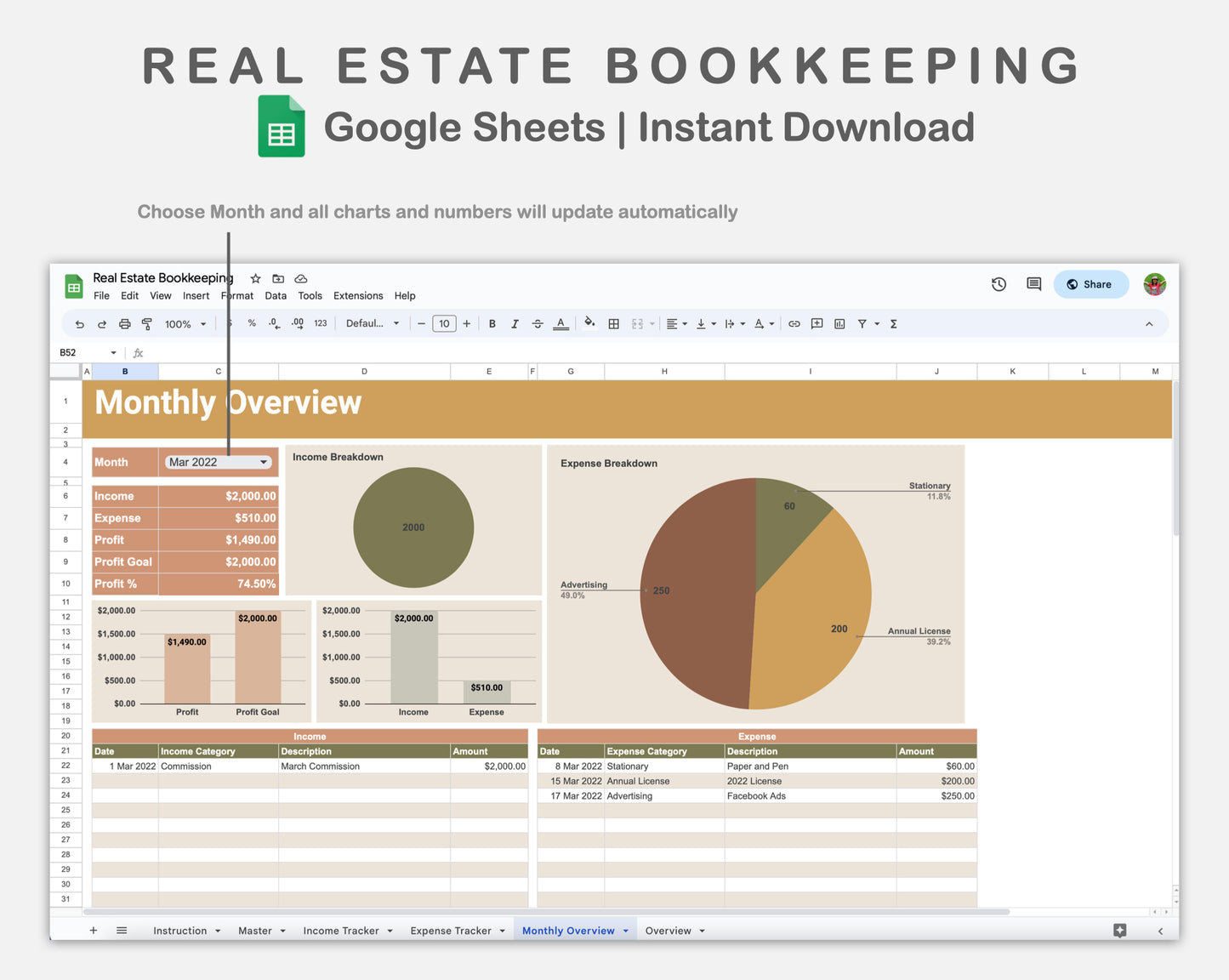 Google Sheets - Real Estate Bookkeeping - Boho