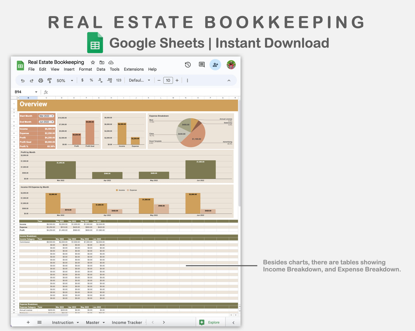 Google Sheets - Real Estate Bookkeeping - Boho