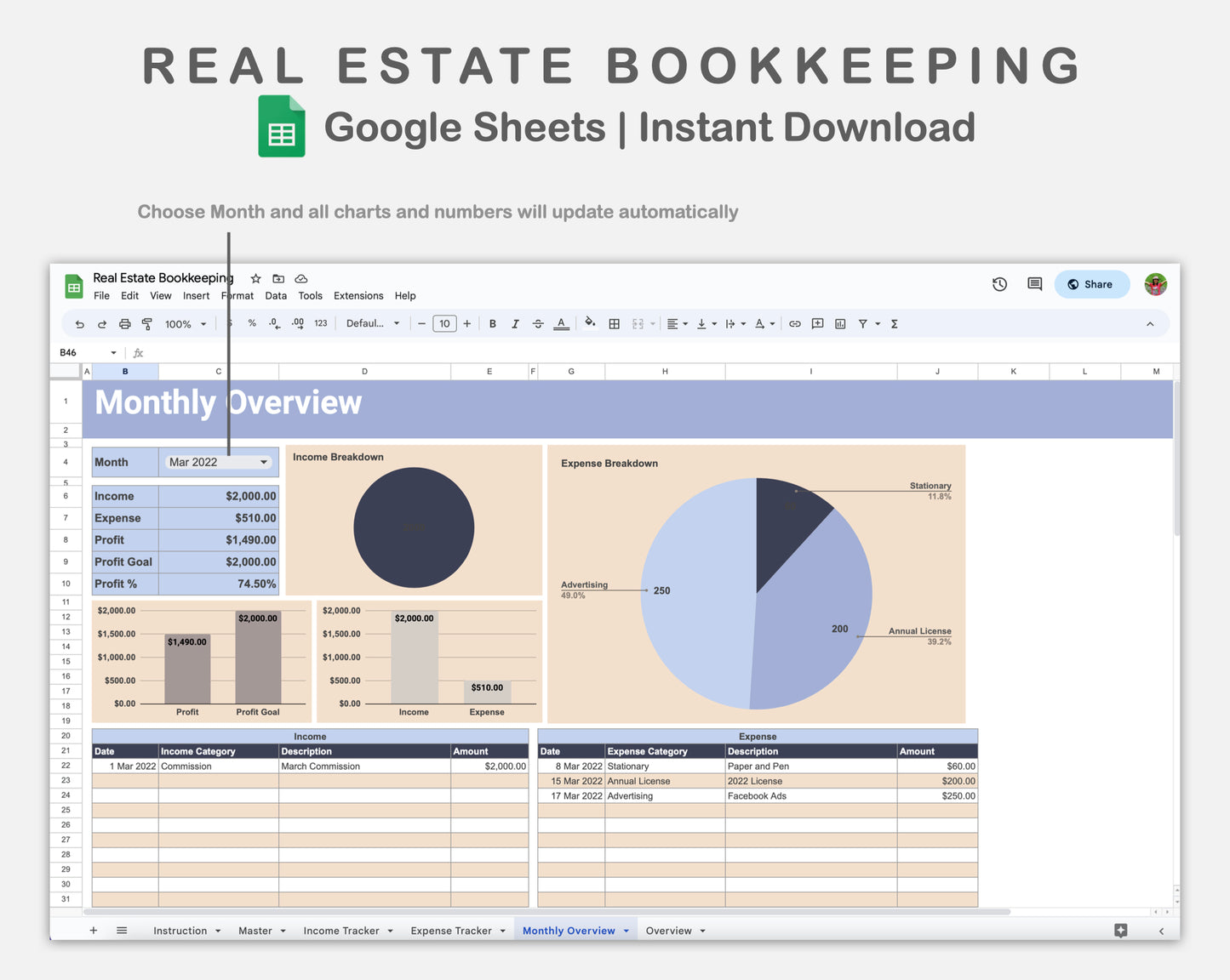Google Sheets - Real Estate Bookkeeping - Sweet