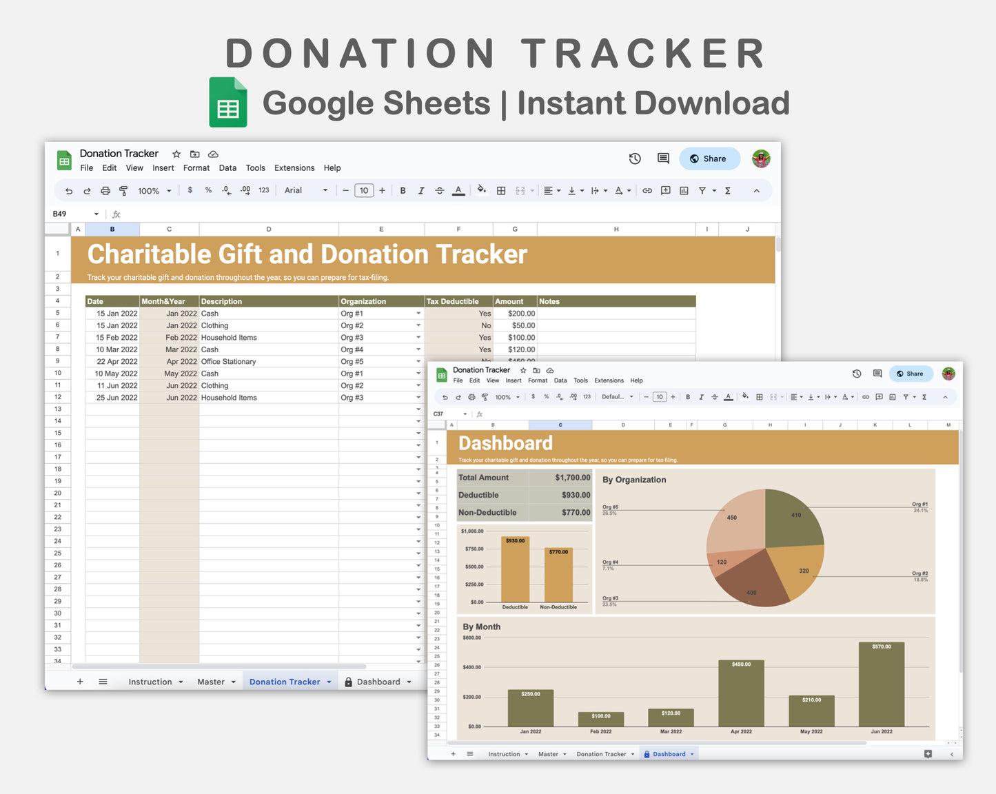Google Sheets - Donation Tracker - Boho
