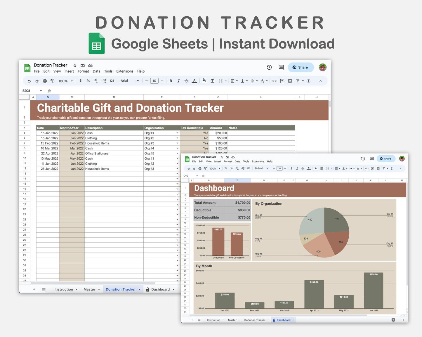 Google Sheets - Donation Tracker - Earthy