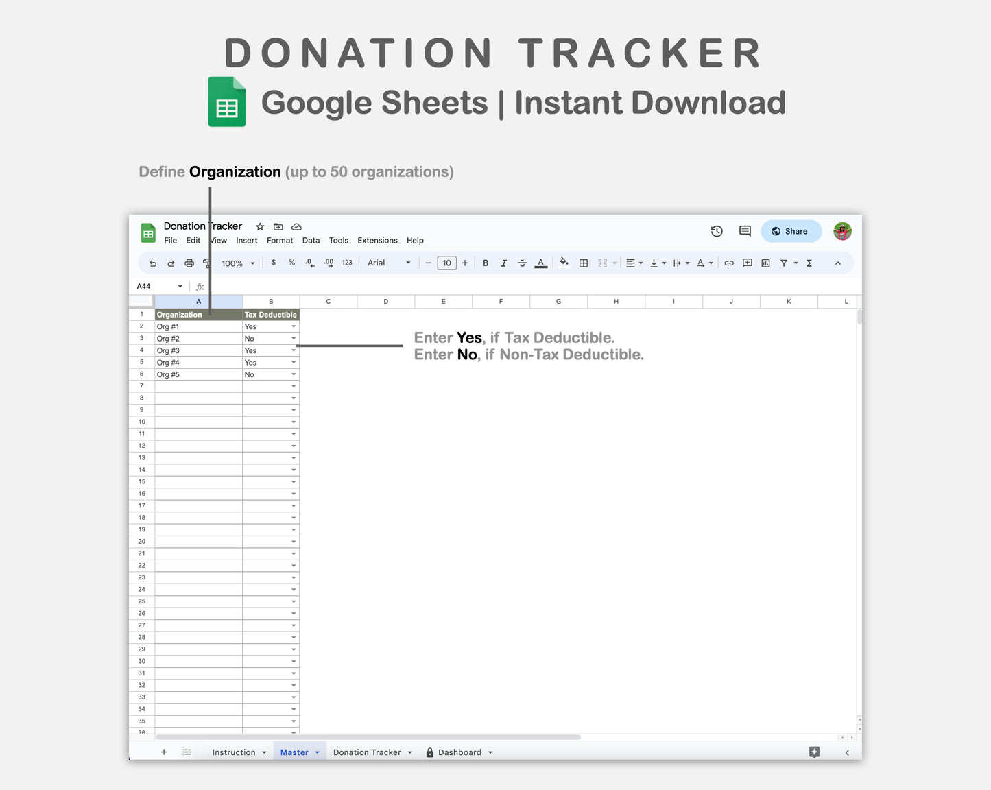 Google Sheets - Donation Tracker - Earthy