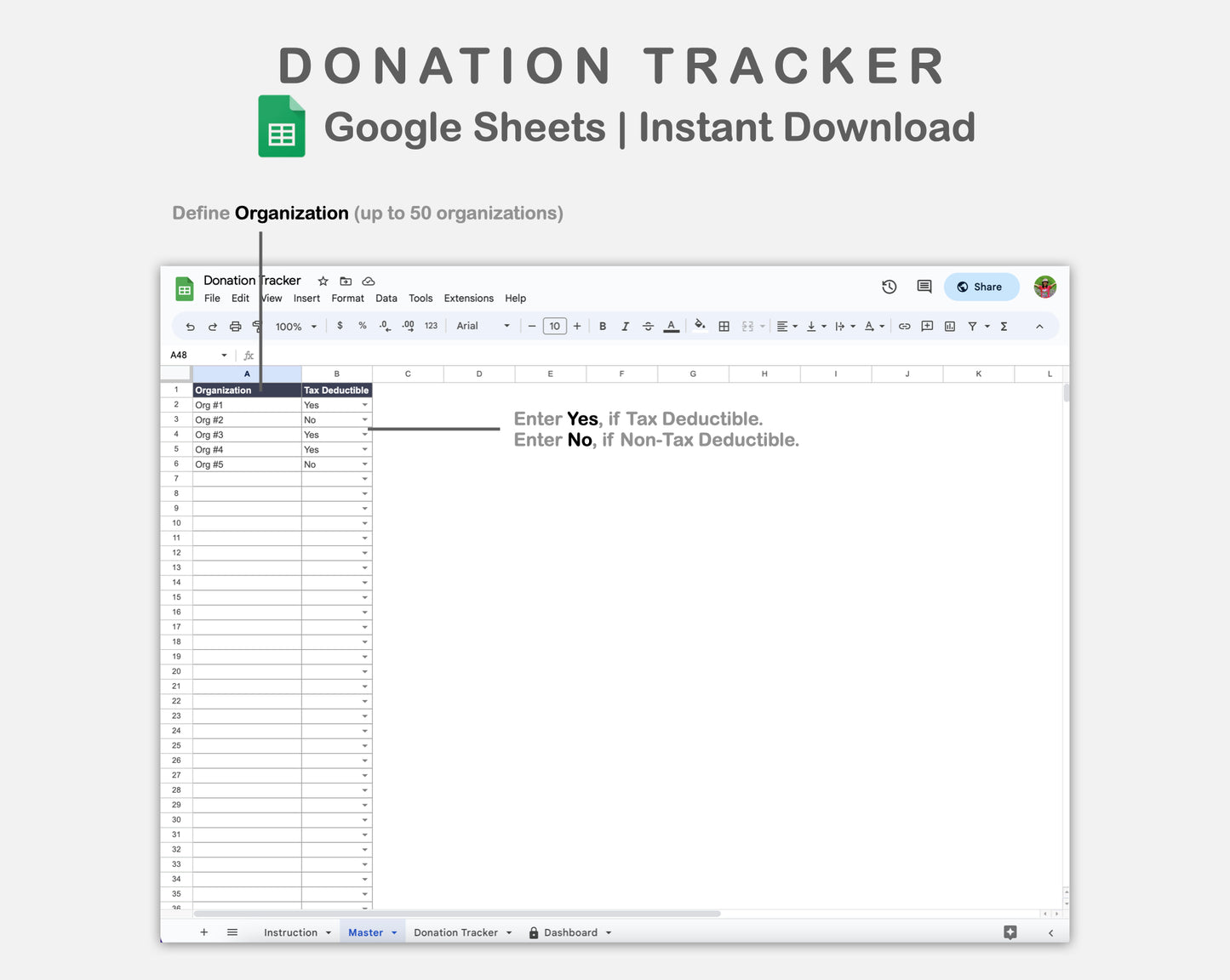 Google Sheets - Donation Tracker - Sweet