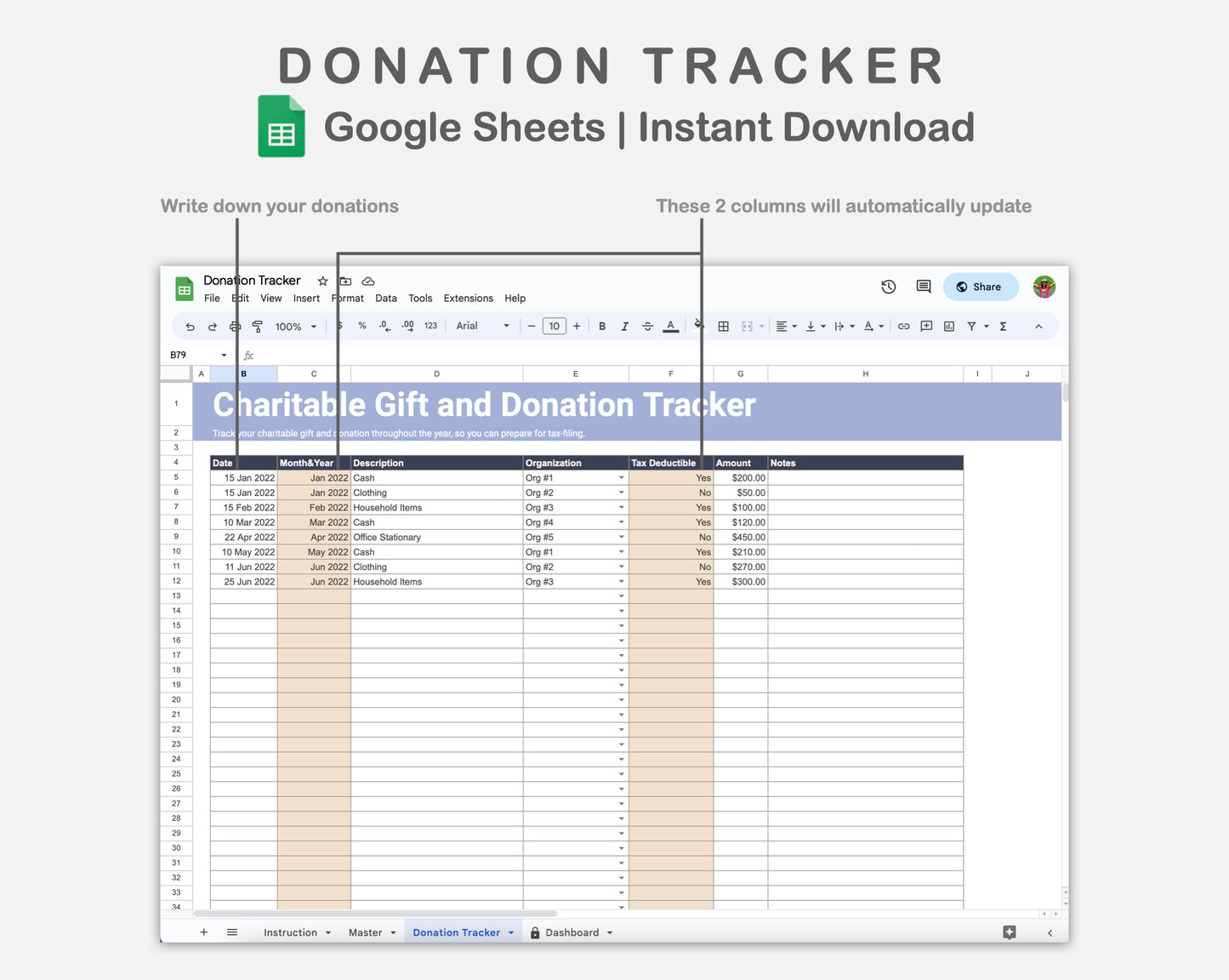 Google Sheets - Donation Tracker - Sweet