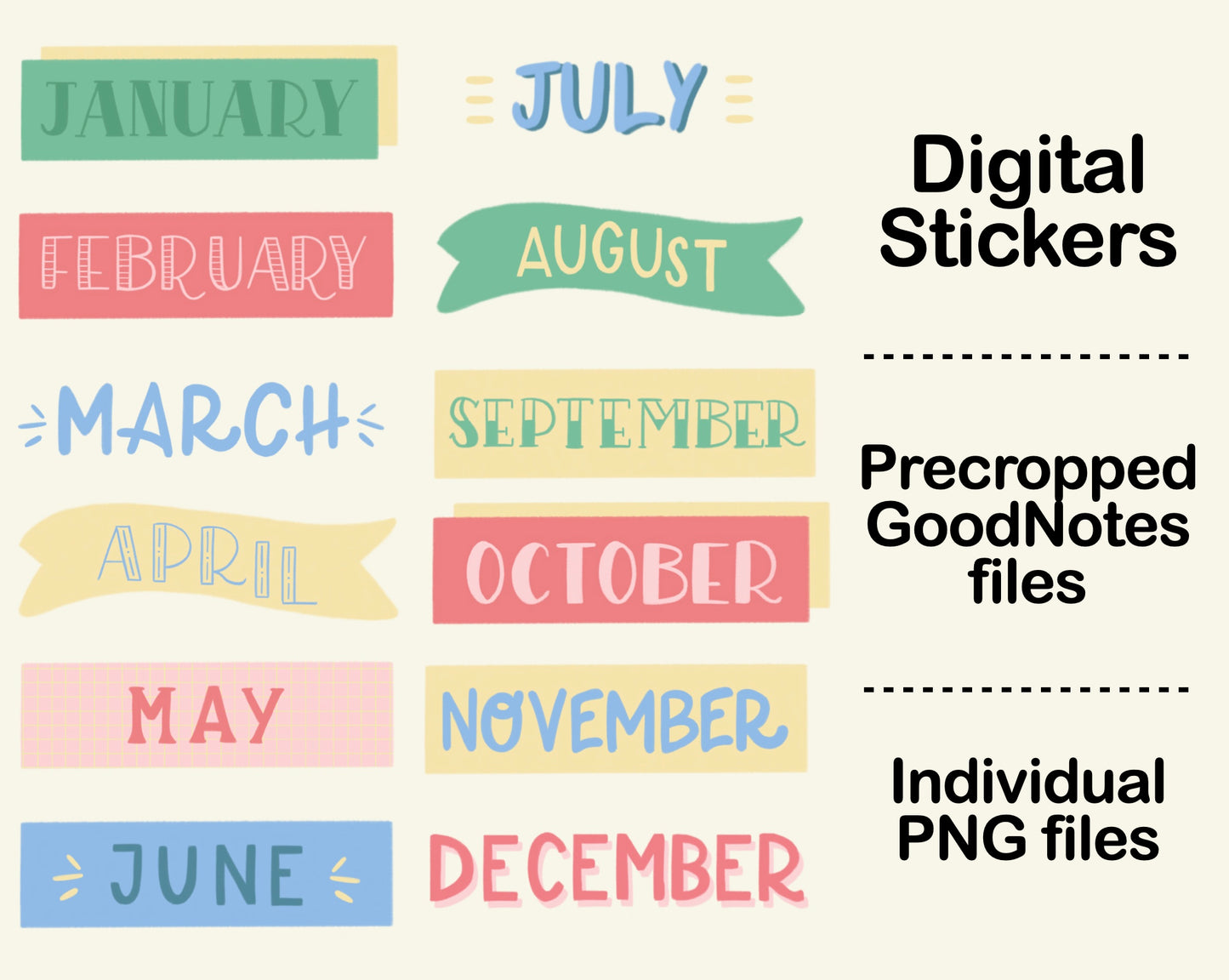 Digital Sticker - Month Name in Pastel theme
