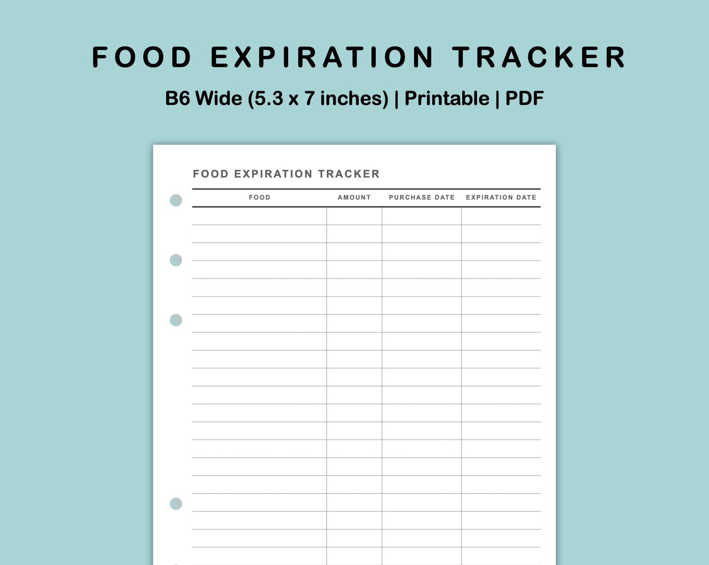 B6 Wide Inserts - Food Expiration Tracker