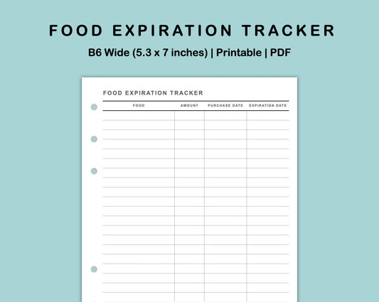 B6 Wide Inserts - Food Expiration Tracker