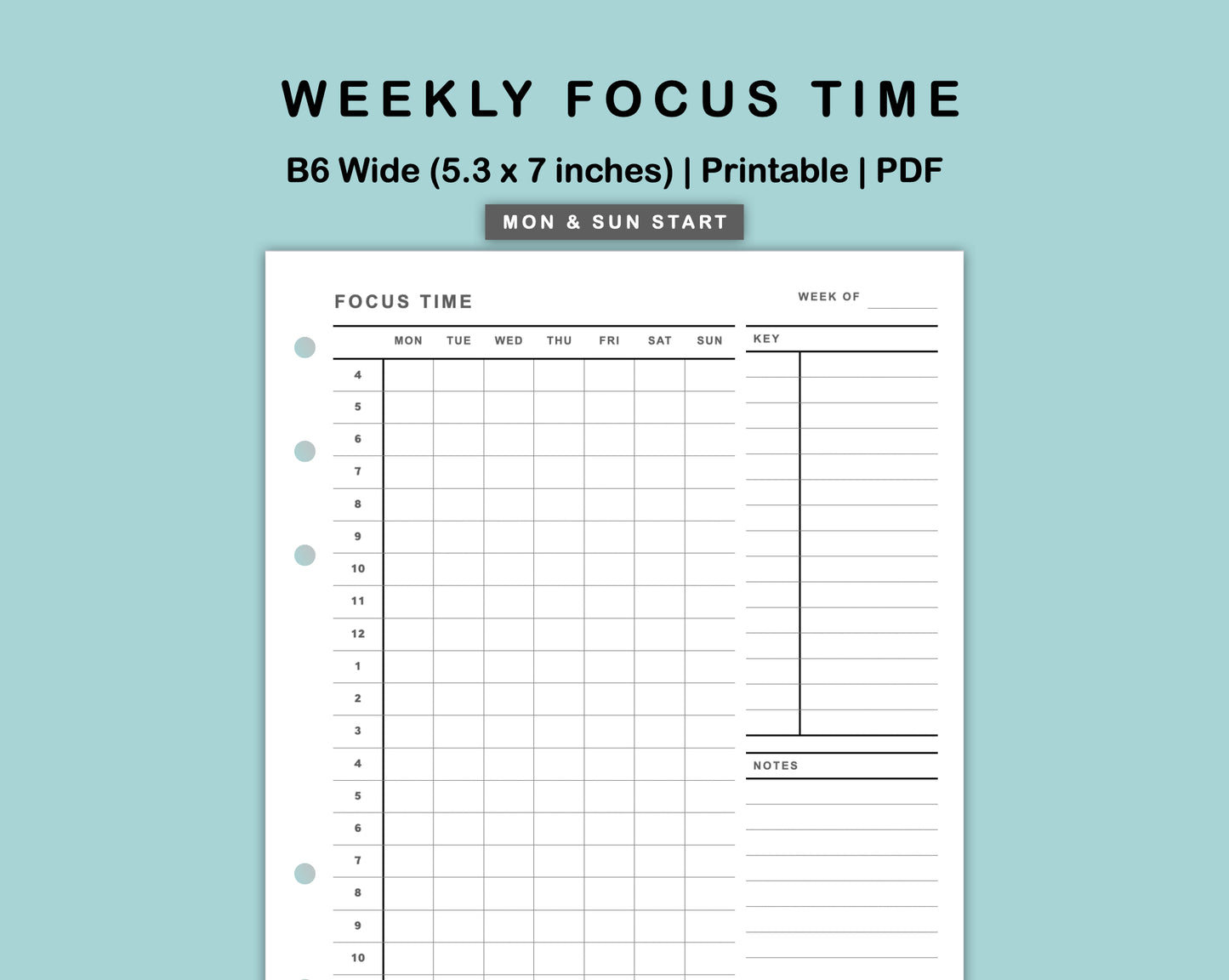 B6 Wide Inserts - Weekly Focus Time