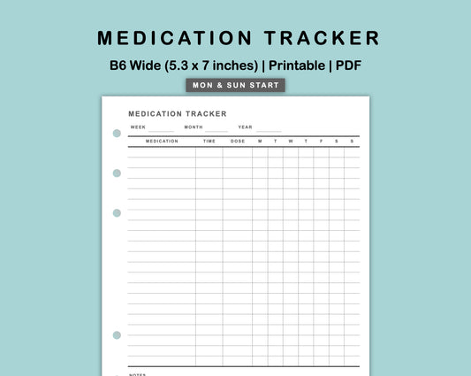 B6 Wide Inserts - Medication Tracker