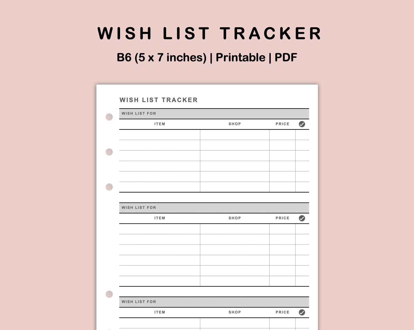 B6 Inserts - Wish List Tracker by Wish List For