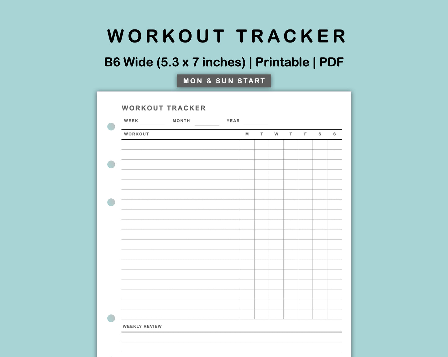 B6 Wide Inserts - Workout Tracker