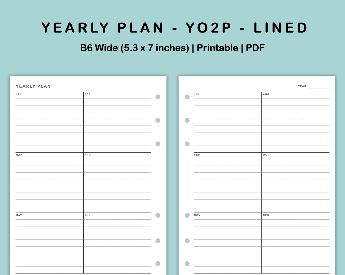 B6 Wide Inserts - Yearly Plan - YO2P - Lined