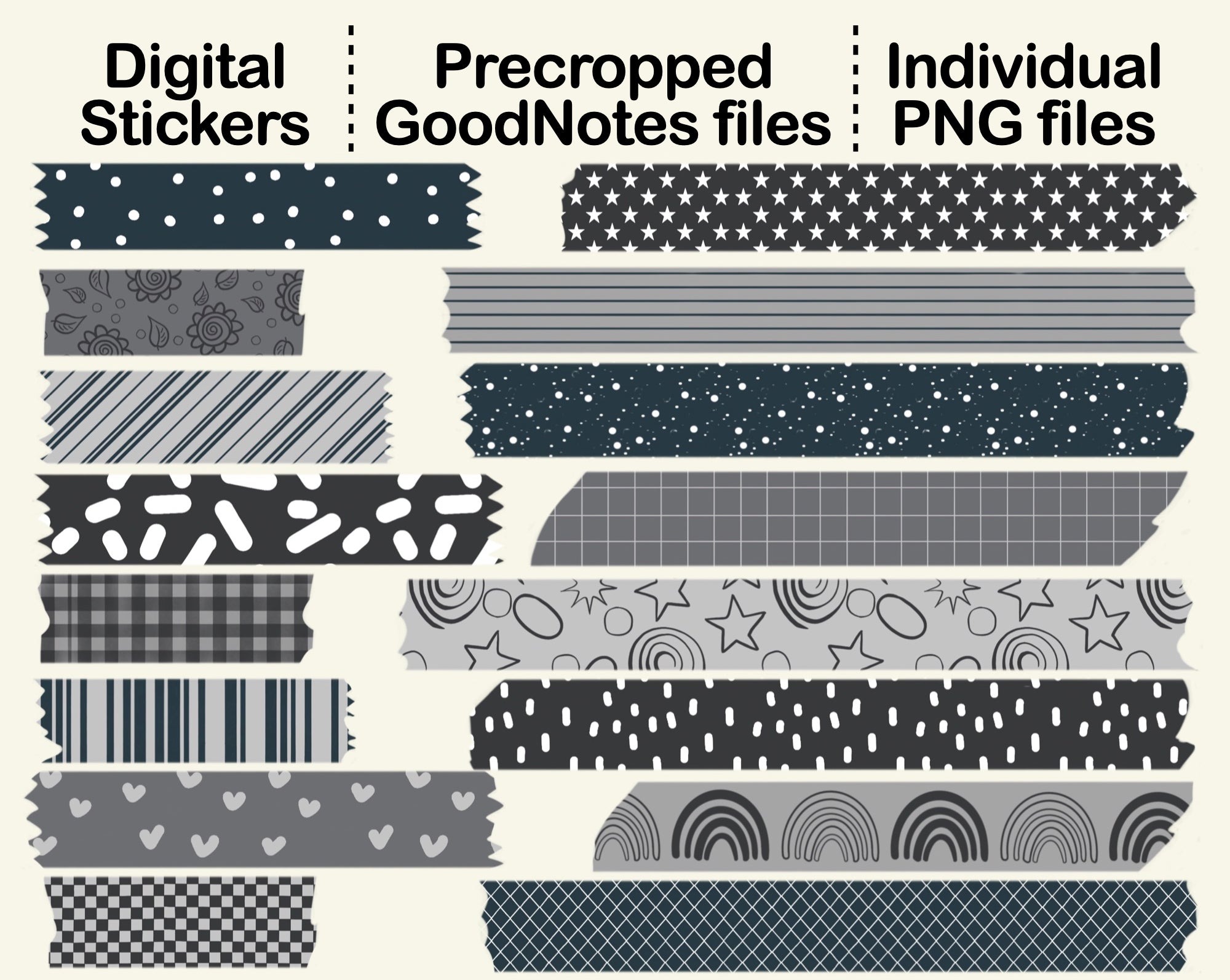 Digital Washi Tape - Black and White – kjunstudio digital-washi-tape-black-and-white-kjunstudio