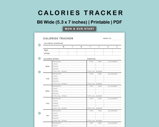 B6 Wide Inserts - Calories Tracker