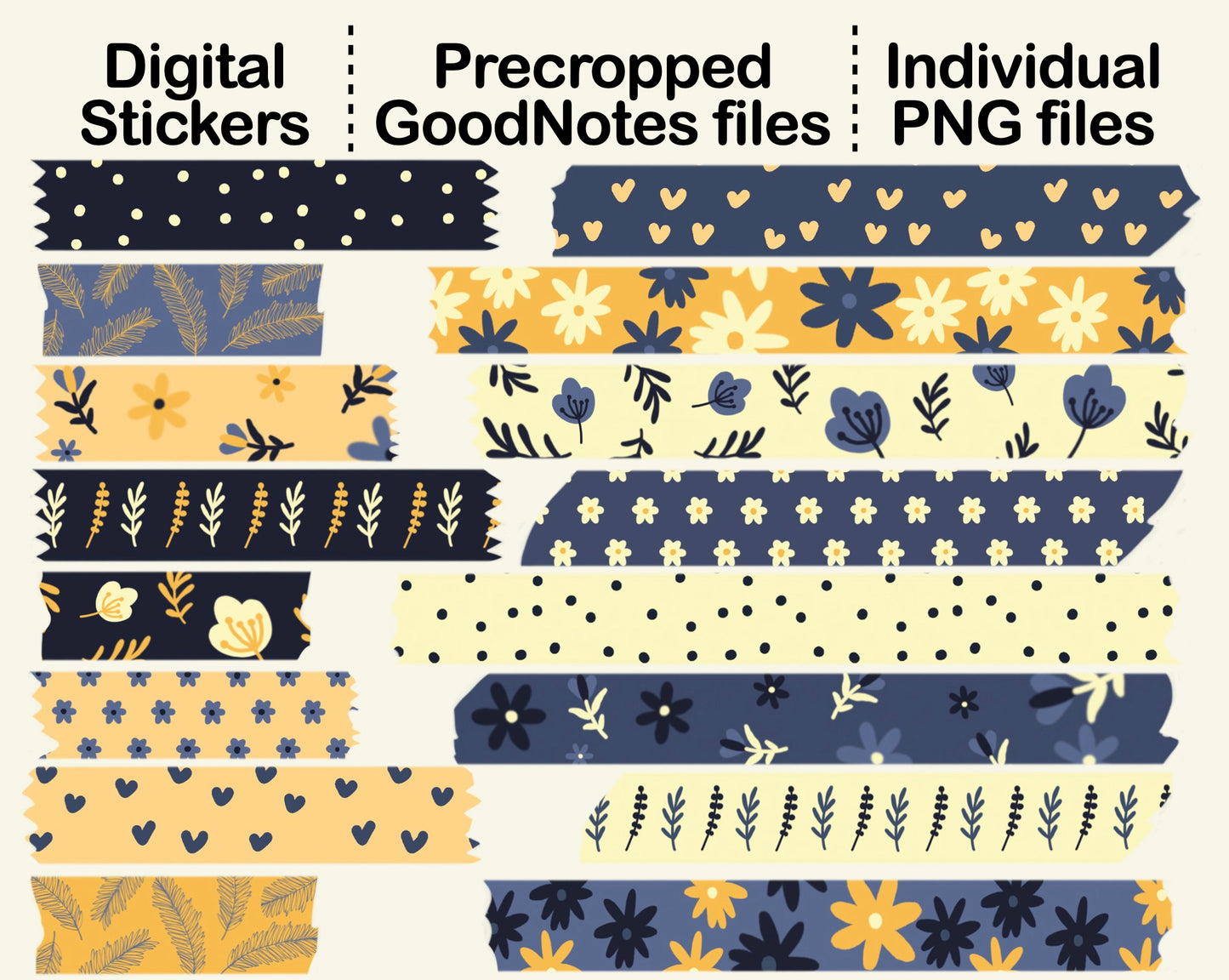 Digital Washi Tape - Blue Mustard Floral