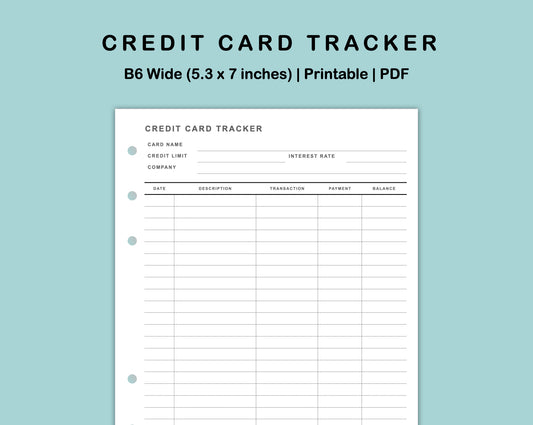 B6 Wide Inserts - Credit Card Tracker