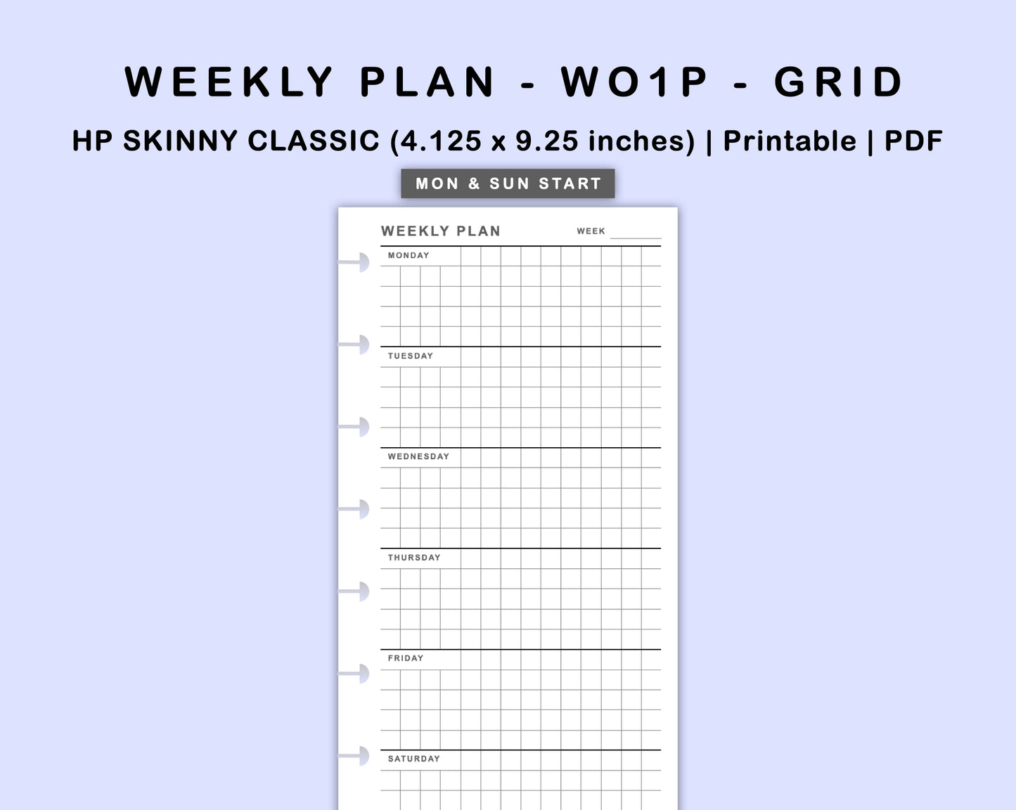 Skinny Classic HP Inserts - Weekly Plan - WO1P - Grid