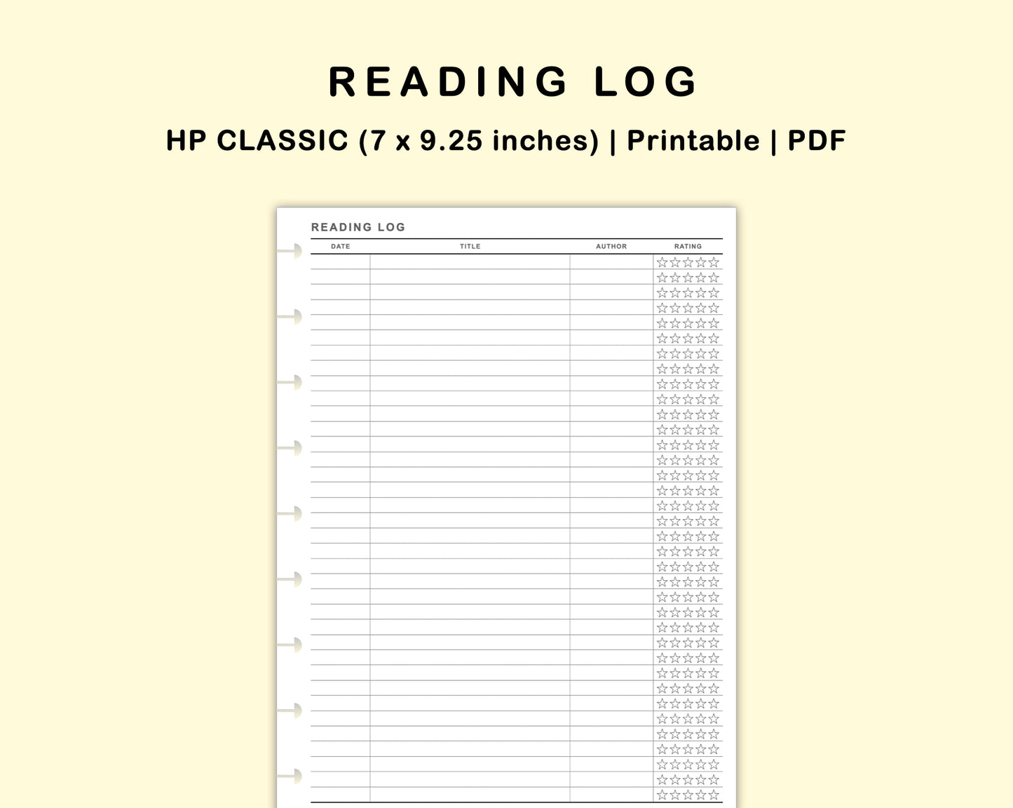 Classic HP Inserts - Reading Log