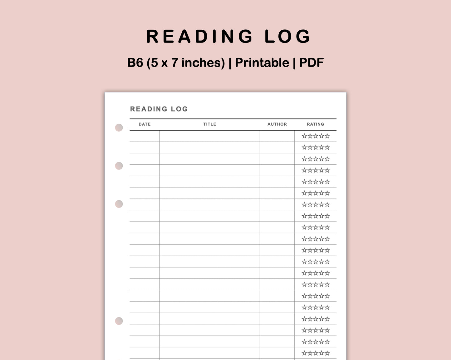 B6 Inserts - Reading Log